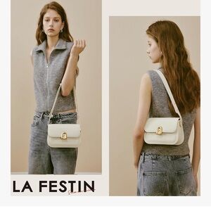 White Leather Shoulder Bag by La Festin. See photos for size & details. New.